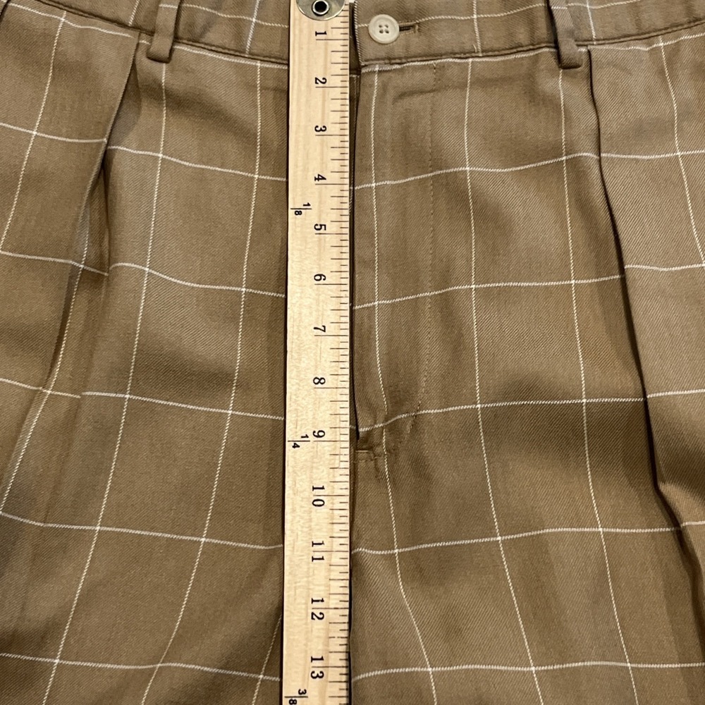 Polo Golf  Pants Mens 38/33 Brown Windowpane Pleated Wool Silk Cotton - Picture 4 of 6